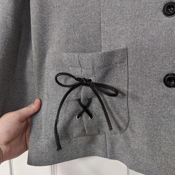 Vintage 80s Intriguing Threads Grey Knit Bow Detail Button Up Coat Size 1X - Picture 5 of 5